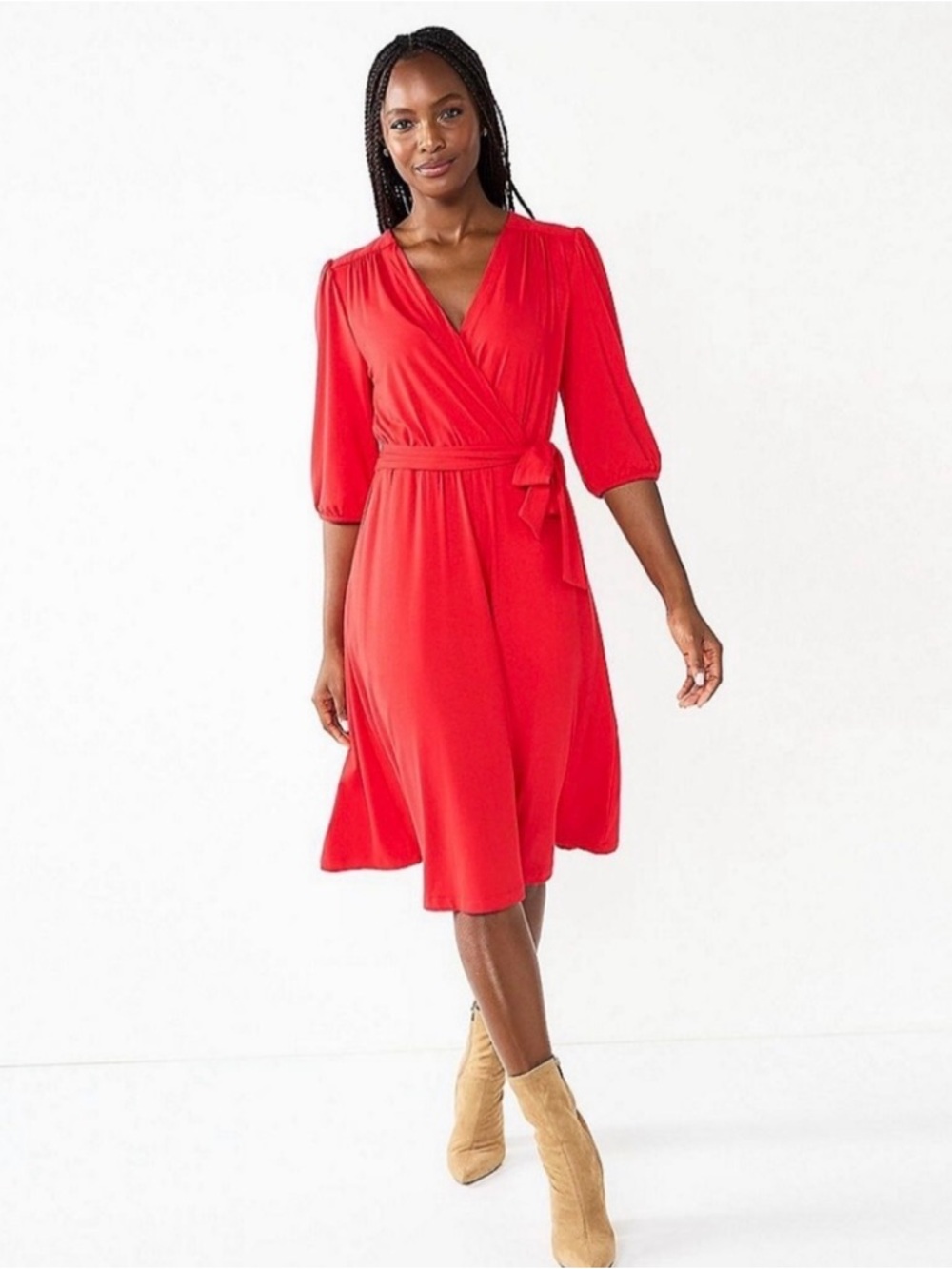 Draper James Red Wrap-Style Long Sleeve Dress